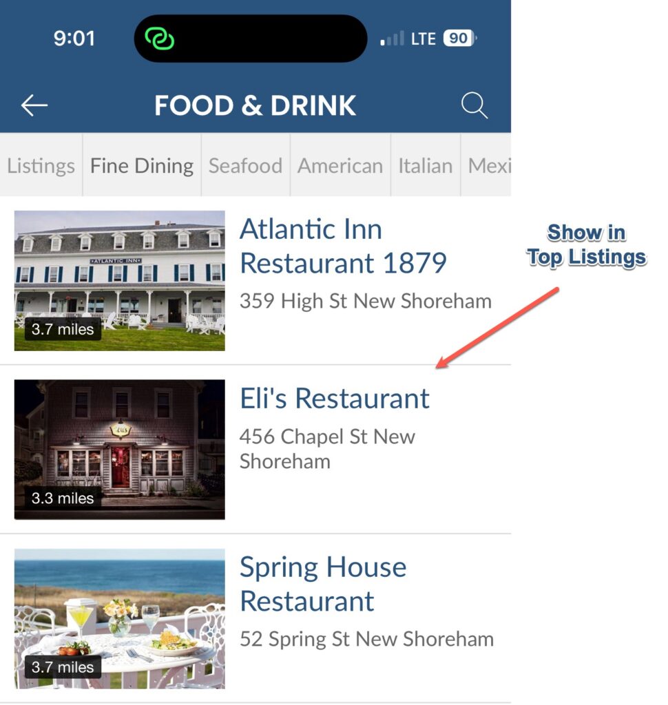 Show in Top Listings on Block Island App